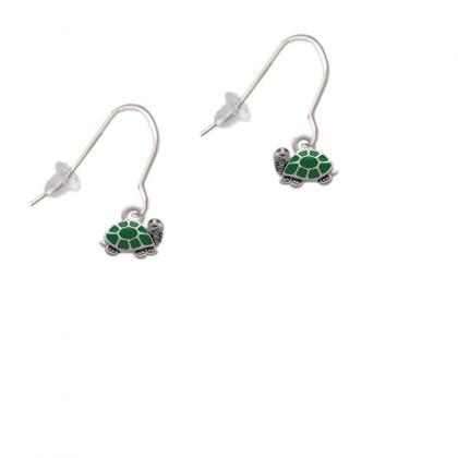 Mini Green Turtle - Side French Earrings