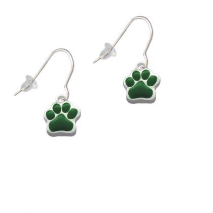 Small Green Paw French Earrings