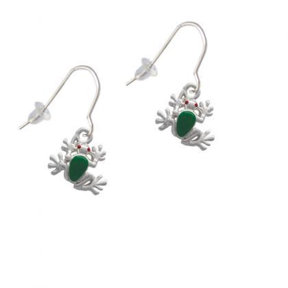 Mini Green Tree Frog French Earrings