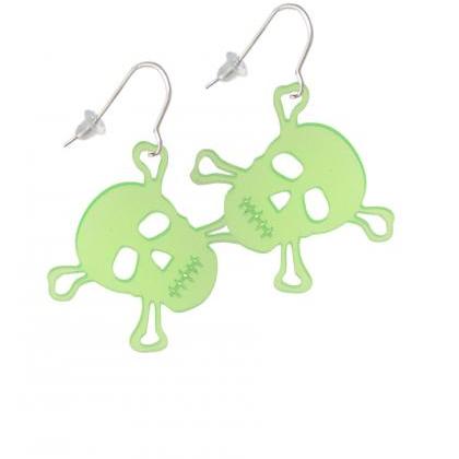 Acrylic Large Lime Green Skull French Earrings
