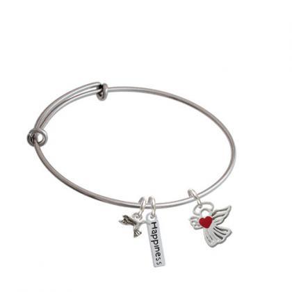 Lined Angel With Heart Expandable Bangle Bracelet|..