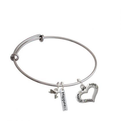 Message Heart With 3 Ab Crystals Expandable Bangle..