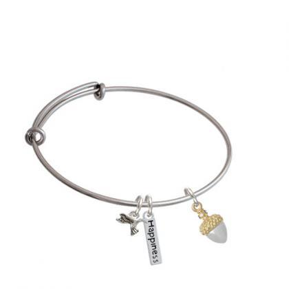 Small Acorn With Crystals Expandable Bangle..