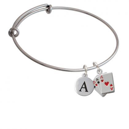 Aces Card Hand Initial Charm Expandable Bangle..