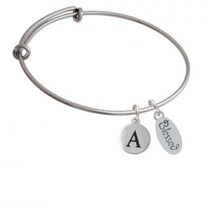 Blessed Oval Initial Charm Expandable Bangle..