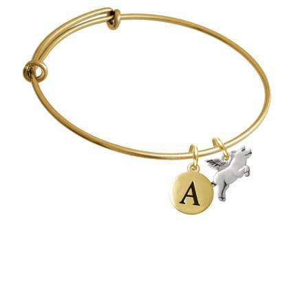 Flying Pig Gold Tone Initial Charm Expandable..