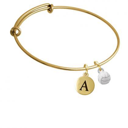 3-d White Volleyball Gold Tone Initial Charm..