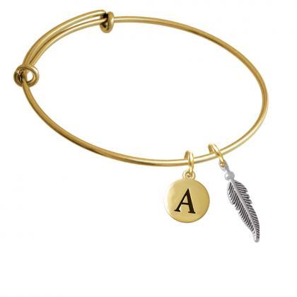 Small 3-d Feather Gold Tone Initial Charm..