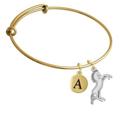 Small Rearing Horse Gold Tone Initial Charm..