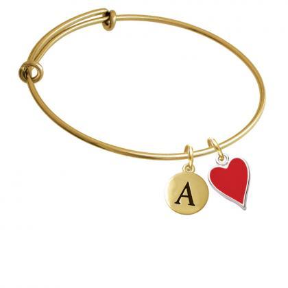 Card Suit - Red Heart Gold Tone Initial Charm..