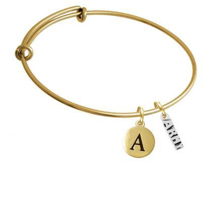 Army Gold Tone Initial Charm Expandable Bangle..