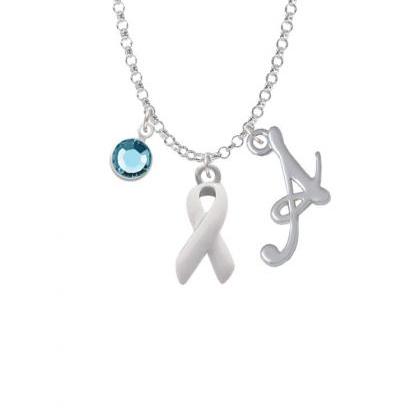 White Ribbon Charm Necklace With Gelato Initial..