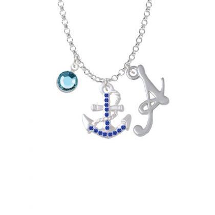 Blue Crystal Anchor Charm Necklace With Gelato..