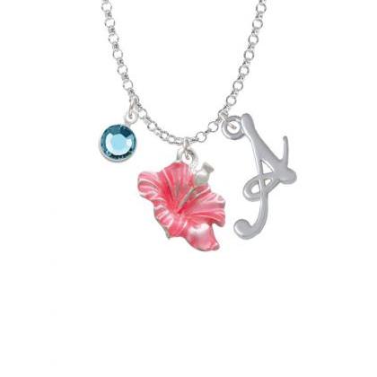 Pink Hibiscus Flower Charm Necklace With Gelato..