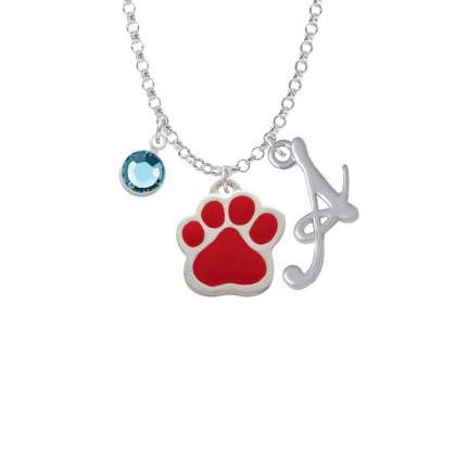 Large Red Paw Charm Necklace With Gelato Initial..