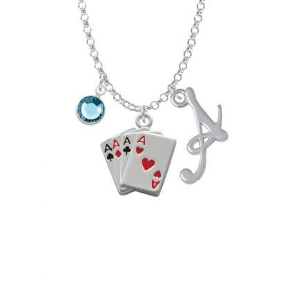 Aces Card Hand Charm Necklace With Gelato Initial..