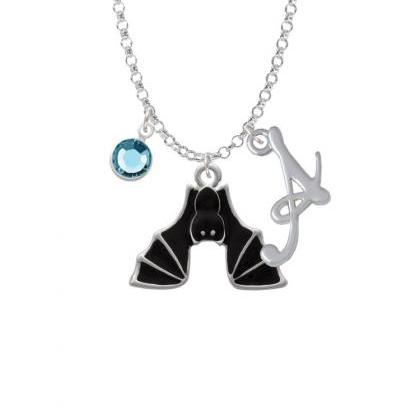 Hanging Bat Charm Necklace With Gelato Initial And..
