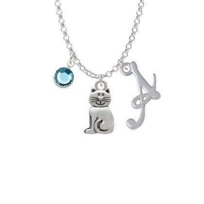 2-d Smiling Cat Charm Necklace With Gelato Initial..