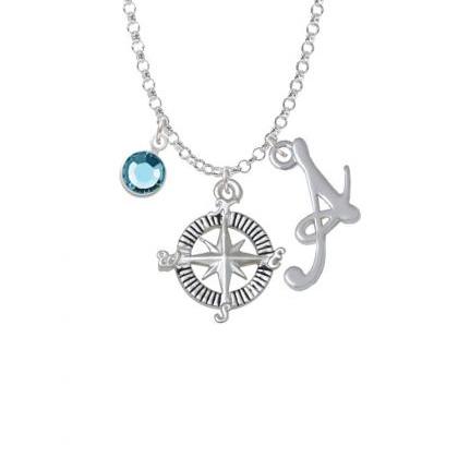 Compass Charm Necklace With Gelato Initial And..