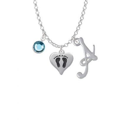 Small Heart With Baby Feet Charm Necklace With..