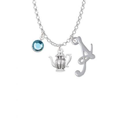 Tea Pot Charm Necklace With Gelato Initial And..