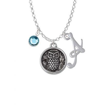 Antiqued Round Seal - Owl Charm Necklace With..