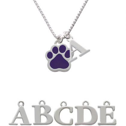 Large Purple Paw Initial Charm Necklace..