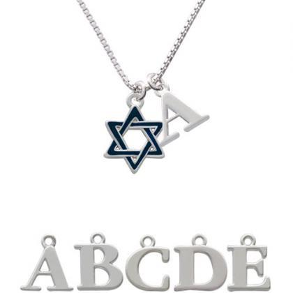 Blue Star Of David Initial Charm Necklace..