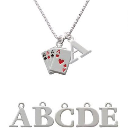 Aces Card Hand Initial Charm Necklace..