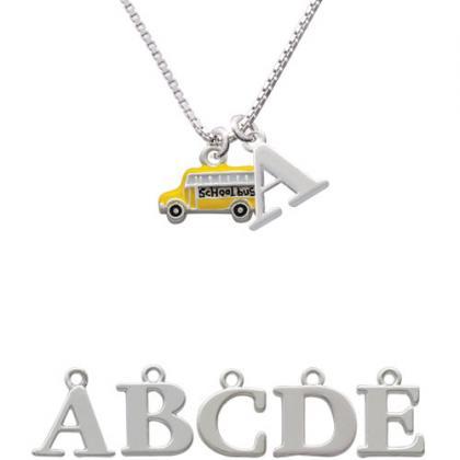 School Bus - Side Initial Charm Necklace..