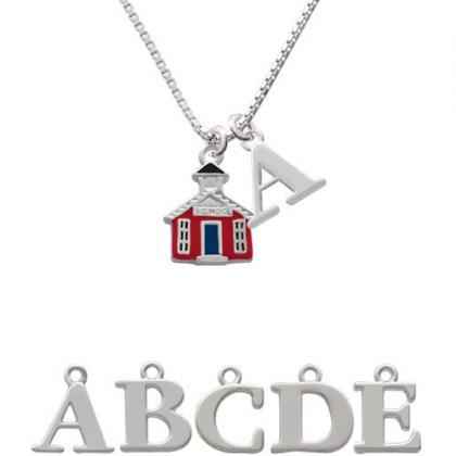 Red School House Initial Charm Necklace..