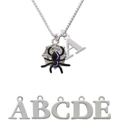 Black Spider Initial Charm Necklace..