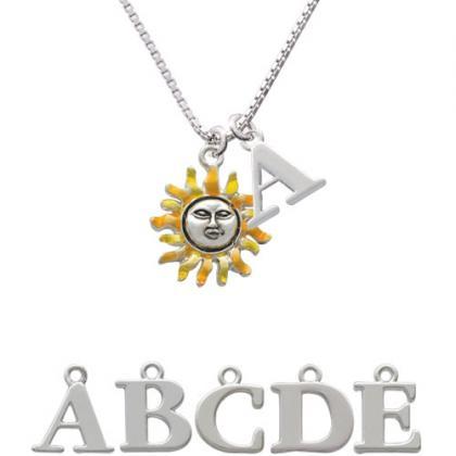 Enamel Sun Initial Charm Necklace..