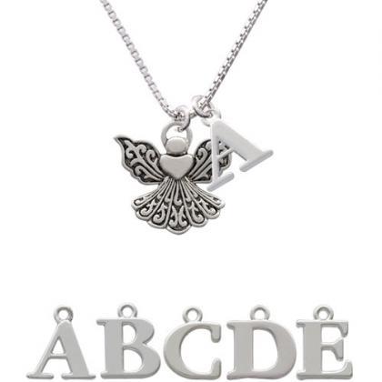 Angel With Heart Initial Charm Necklace..