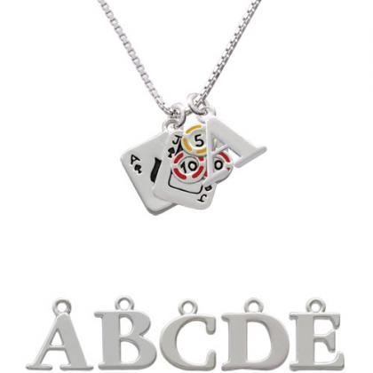 Cards With Poker Chips Initial Charm Necklace..