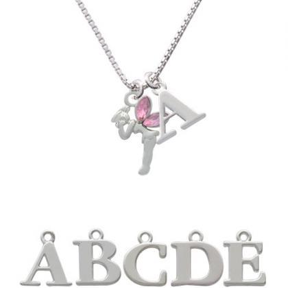 Small Fairy With Pink Wings Initial Charm Necklace..