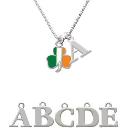 2-d Irish Flag Shamrock Initial Charm Necklace..