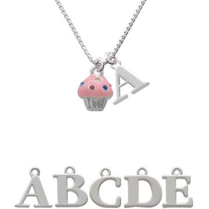 Small Pink Cupcake With Crystal Sprinkles Initial..