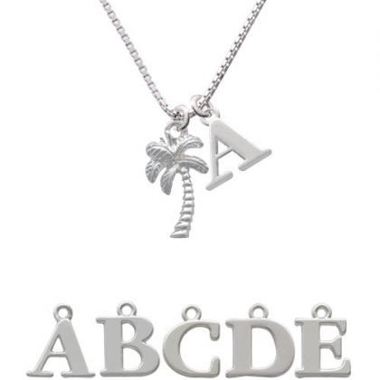 Palm Tree Initial Charm Necklace..