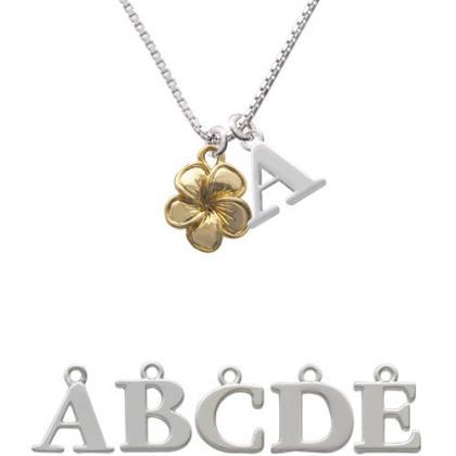 Gold Tone Plumeria Flower Initial Charm Necklace..
