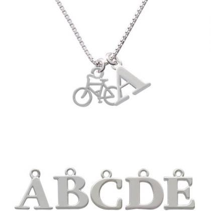 Small Bicycle Initial Charm Necklace..