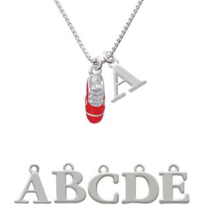 3-d Red Running Shoe Initial Charm Necklace..