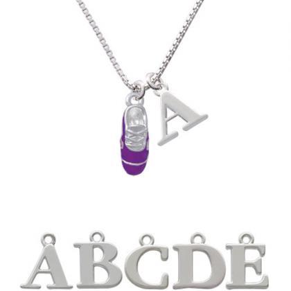 3-d Purple Running Shoe Initial Charm Necklace..