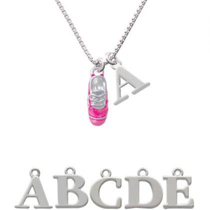 3-d Pink Running Shoe Initial Charm Necklace..