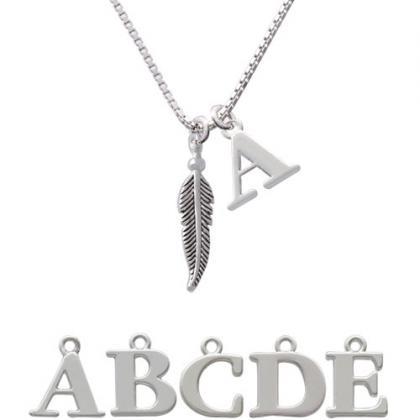 Small 3-d Feather Initial Charm Necklace..