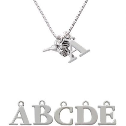 Small 3-d Hummingbird Initial Charm Necklace..
