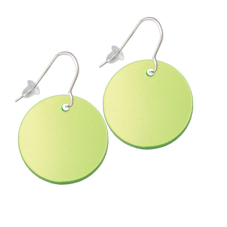 Acrylic 1" Disc Lime Green Imitation Pearl French Earrings
