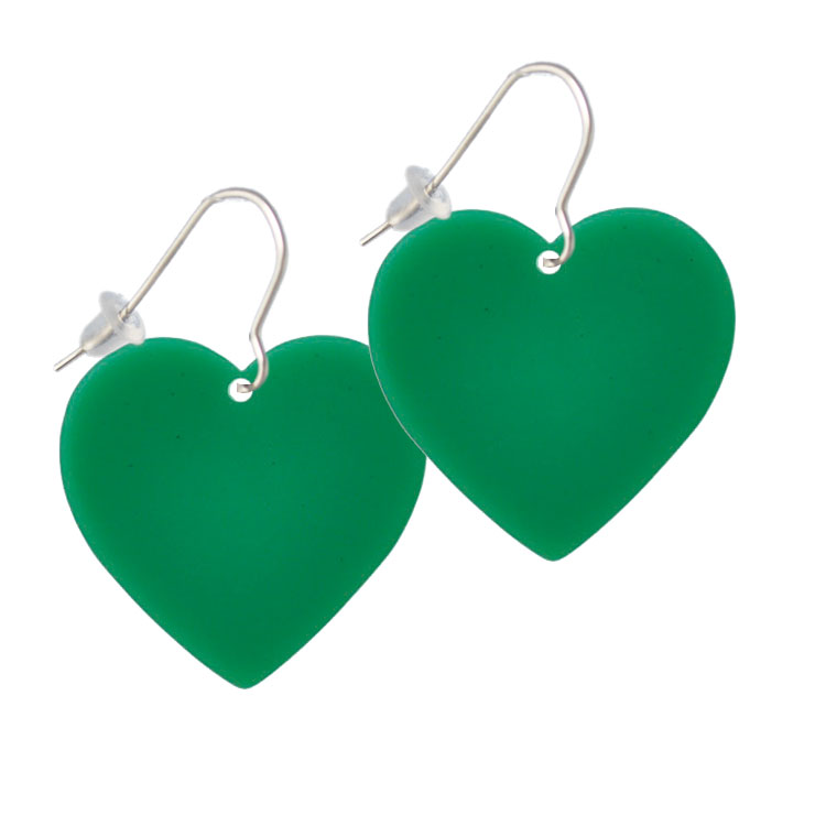 Acrylic 1" Green Heart French Earrings