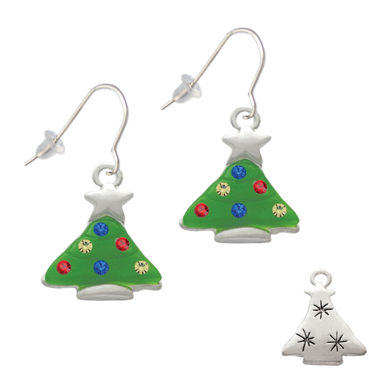 Green Resin Christmas Tree With Crystals French Earrings