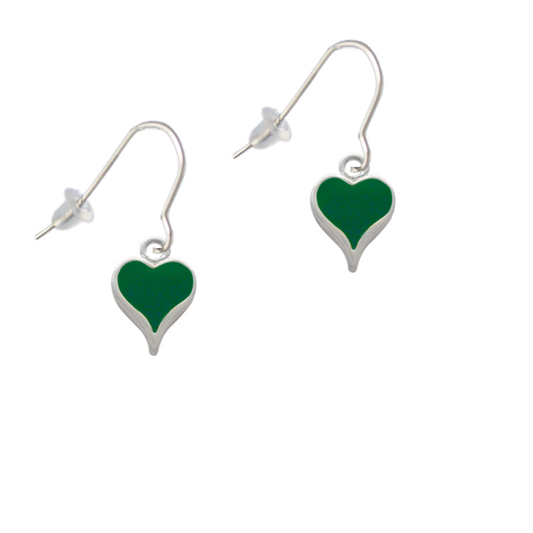 Small Long Green Heart French Earrings